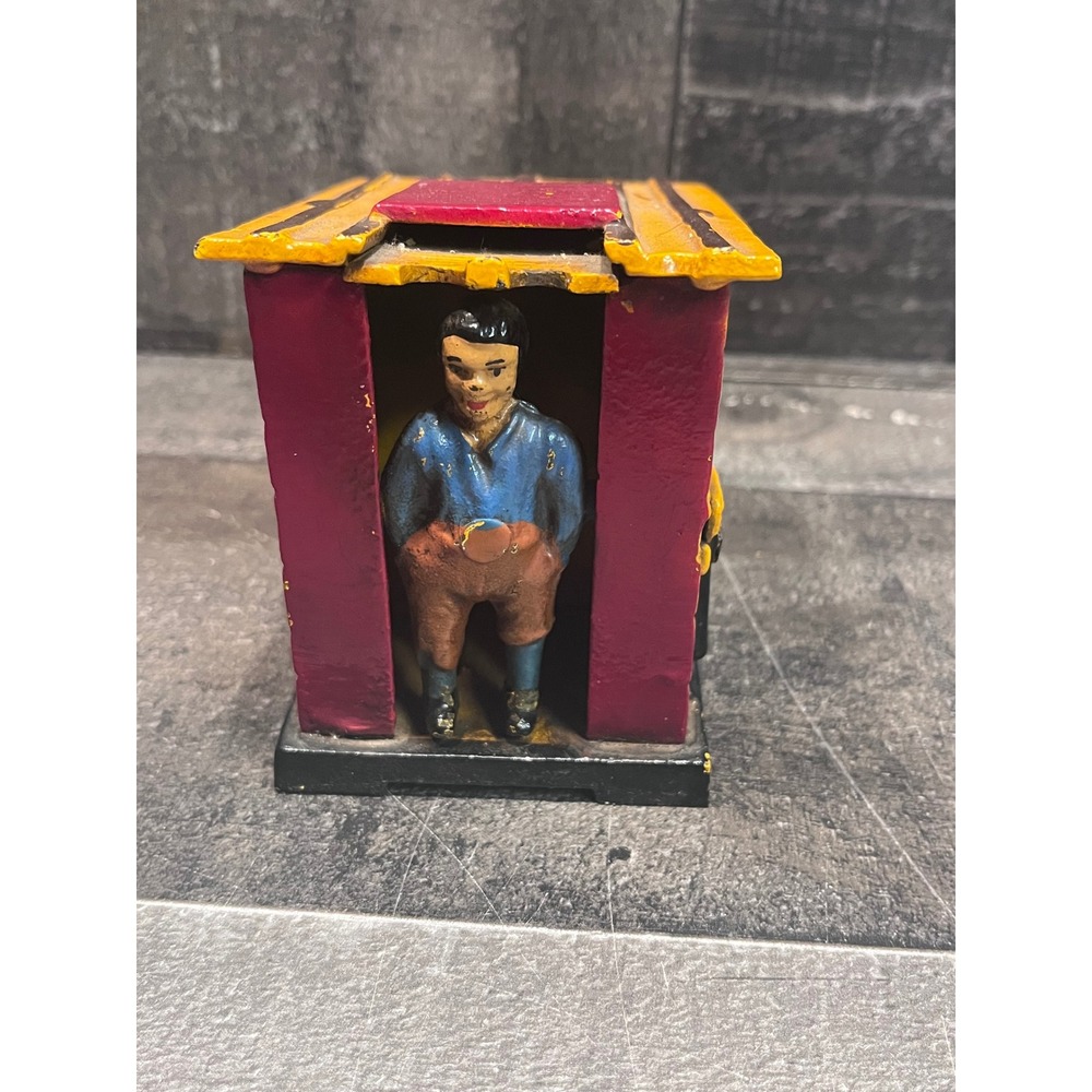 Book of Knowledge Cast Iron Mechanical Cabin Bank Cabin Figure Yellow Red - Picture 5 of 7